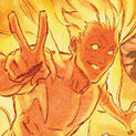An image of the Human Torch holding two fingers up in a peace sign.