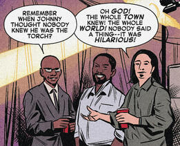 An image of the Human Torch holding two fingers up in a peace sign.